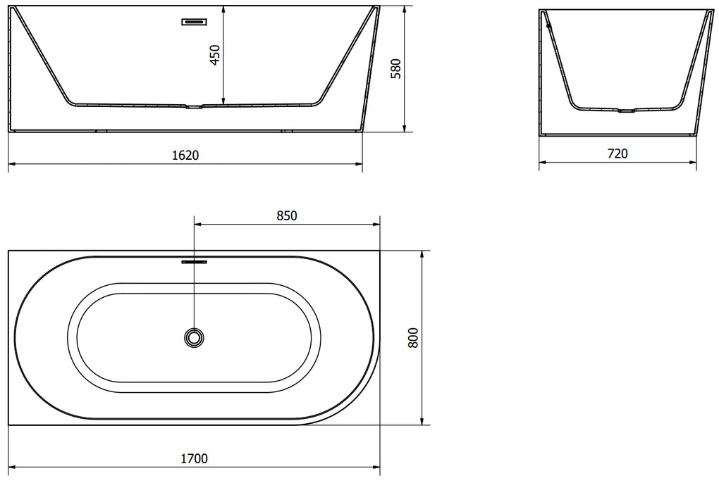 Luxury Mia szabadon álló fürdökád akril   balos 170 x 80 cm, fehér,  leeresztö  króm - 52691708000L Térben álló kád