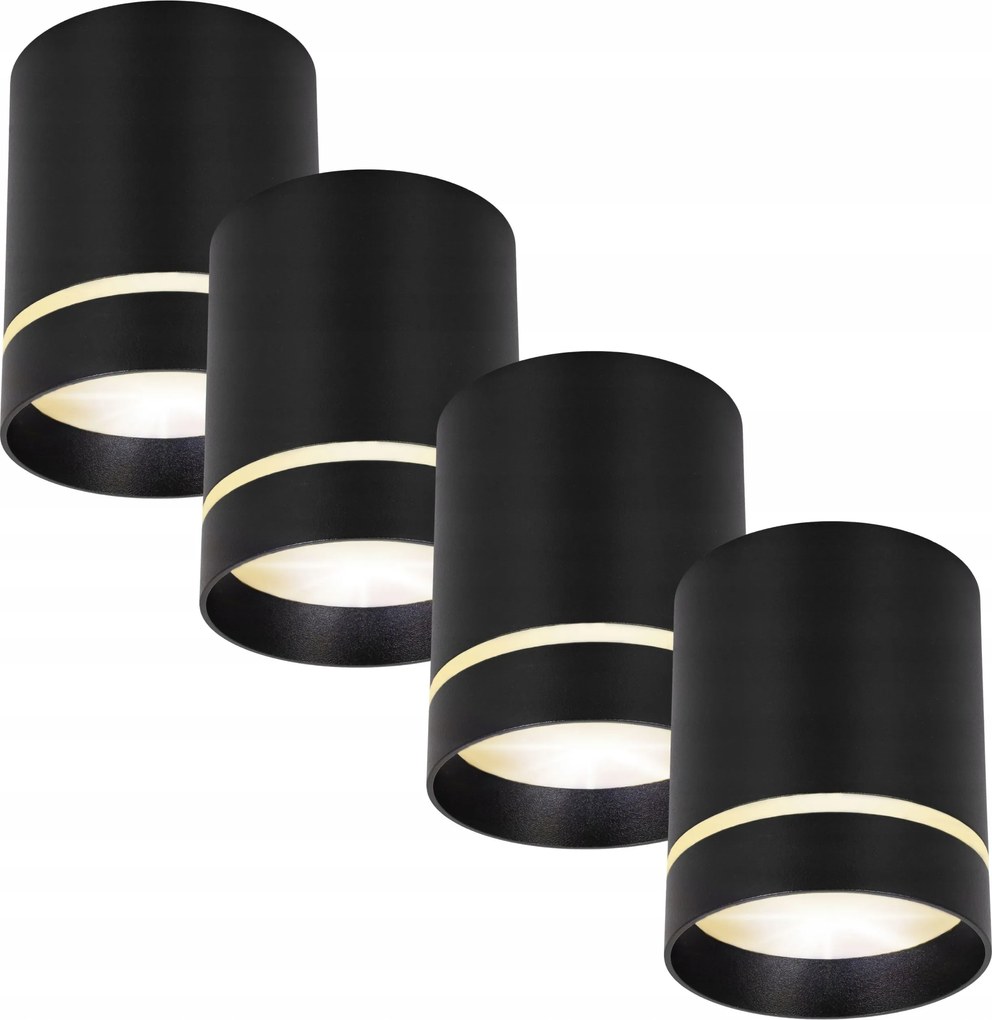 Falra szerelhető Led halogén spot lámpatest Tuba GU10 mennyezeti Fekete kerek x4