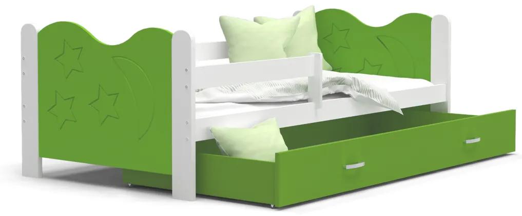MICKEY P1 COLOR gyerekágy + AJÁNDÉK matrac + ágyrács, 160x80 cm, fehér/zöld