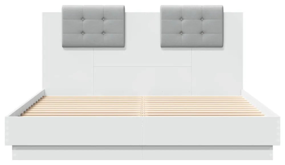 fehér ágykeret fejtámlával és LED-világítással 140 x 200 cm