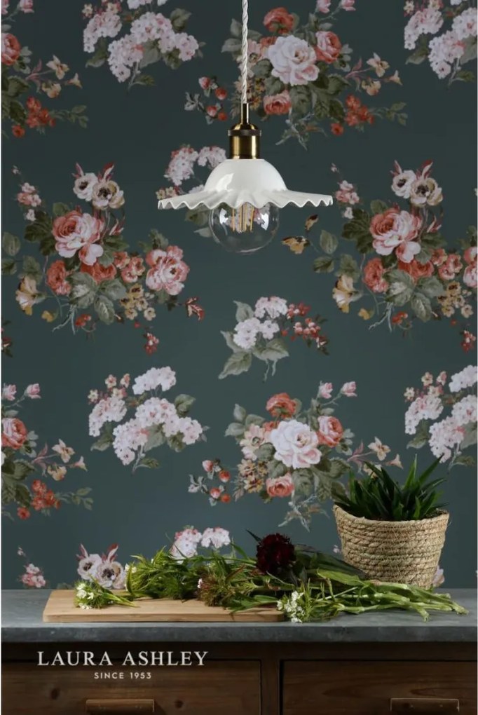 LAURA ASHLEY 3756097-Q BECA Klasszikus Függesztett Lámpa Antik Sárgaréz, Fehér E27 IP20