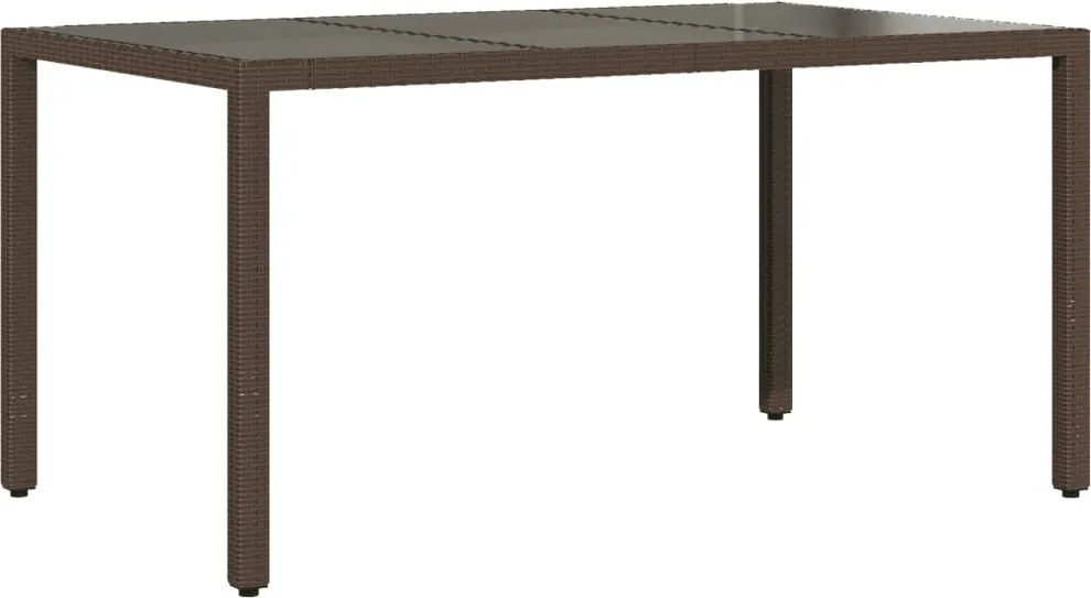 vidaXL barna polyrattan üveglapos kerti asztal 150 x 90 x 75 cm