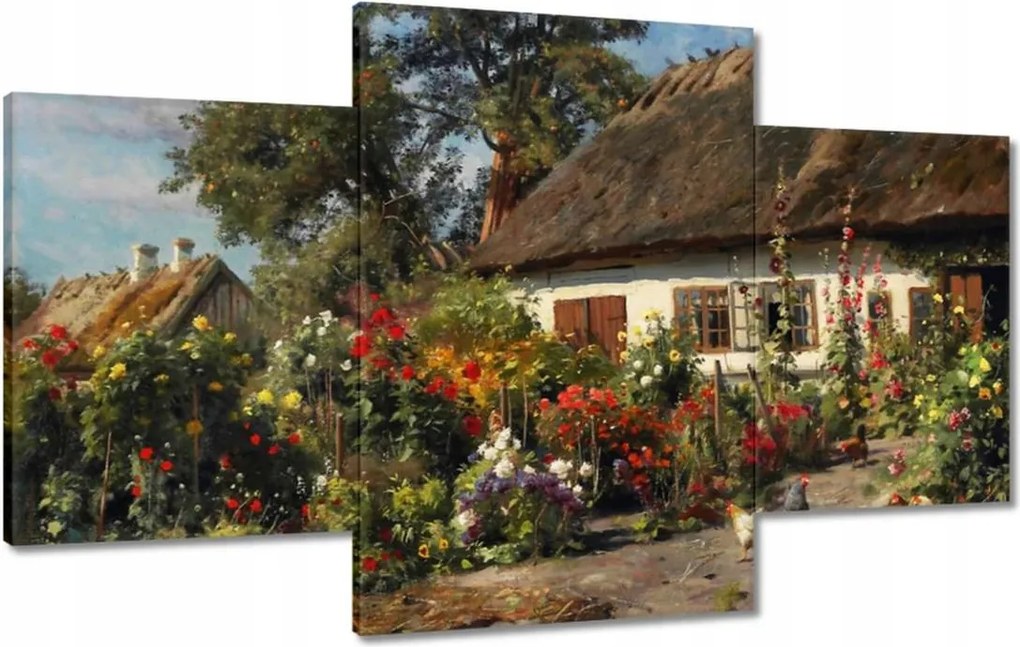 Vászonkép 100x60 Vidéki házikó virágokkal