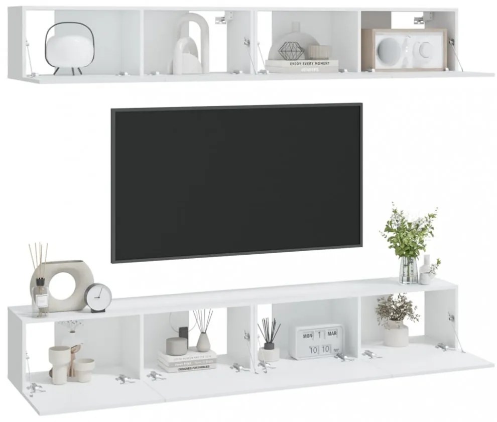 4 db fehér fali TV-szekrény 100 x 30 x 30 cm