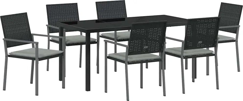 vidaXL Kert étkező szett 7 pcs Fekete és Világosszürke PE Rattan