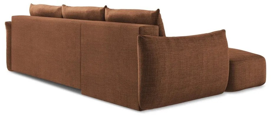 Terrakotta színű kinyitható sarokkanapé (bal oldali-heverő résszel) Leila – Makamii