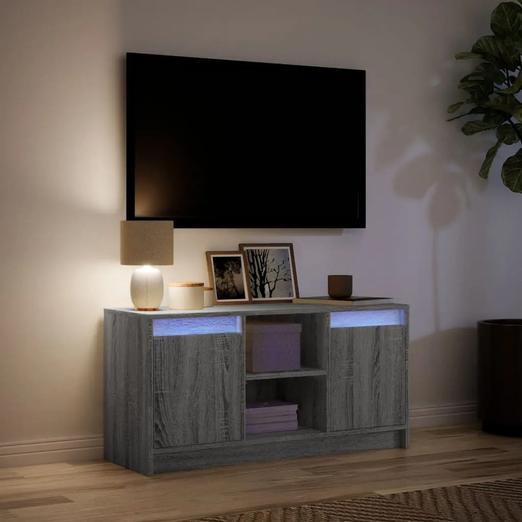 szürke sonoma színű szerelt fa LED-es TV-szekrény 100x34x50 cm
