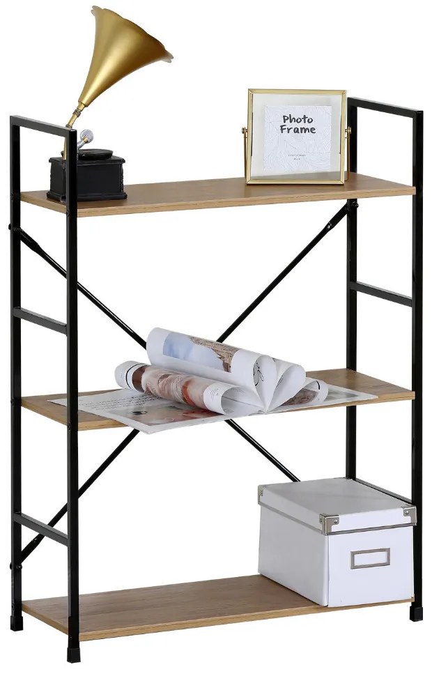Intenso Home 3 szintes nyitott könyvespolc 59 x 80cm (Aranytölgy) | Univerzális tároló állvány fém lábakkal