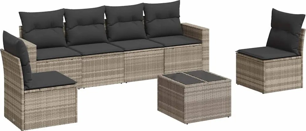 vidaXL 7 részes világosszürke polyrattan kerti ülőgarnitúra párnákkal