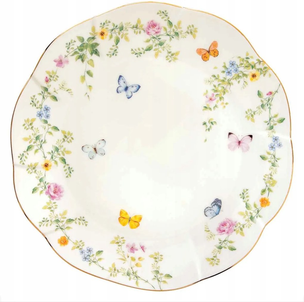 Porcelán patera tányér 27cm virág és pillangó motívummal elegancia könnyedség