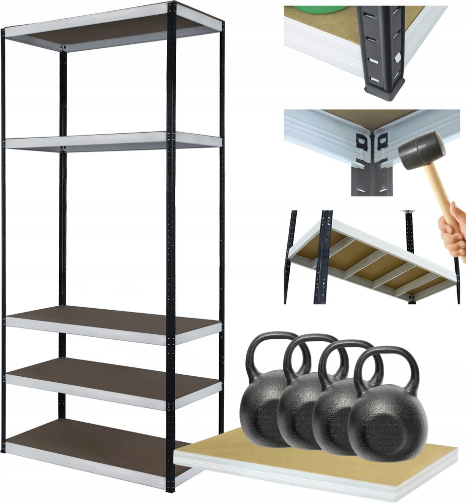 Tárolószekrény fém állvány Helios 213x110x45cm 5Px400kg Tömör