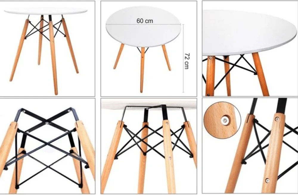 Étkezőasztal, fehér/bükk, átmérő 60 cm, GAMIN NEW 60
