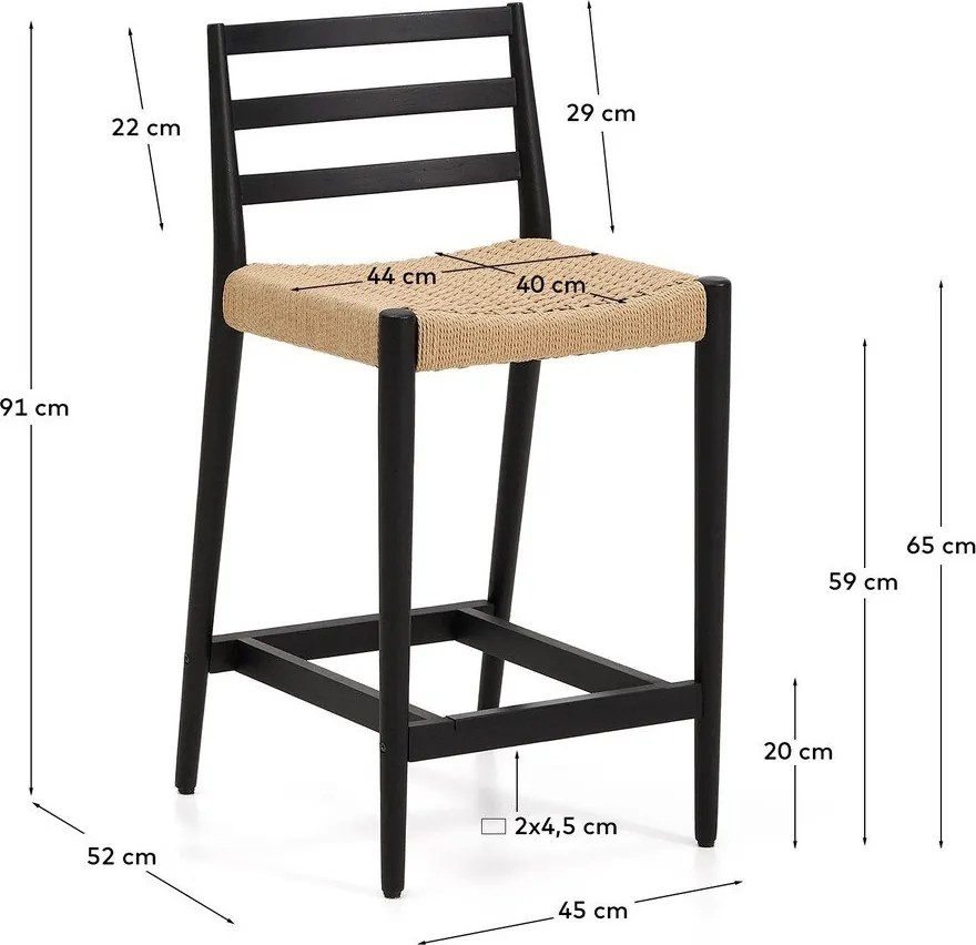 Fekete-natúr színű tölgyfa bárszék (ülésmagasság 65 cm) Analy – Kave Home