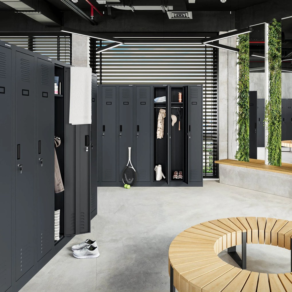 Fém kétrekeszes munkavállalói szekrény antracit: KACPER II, 600 x 1800 x 500 mm