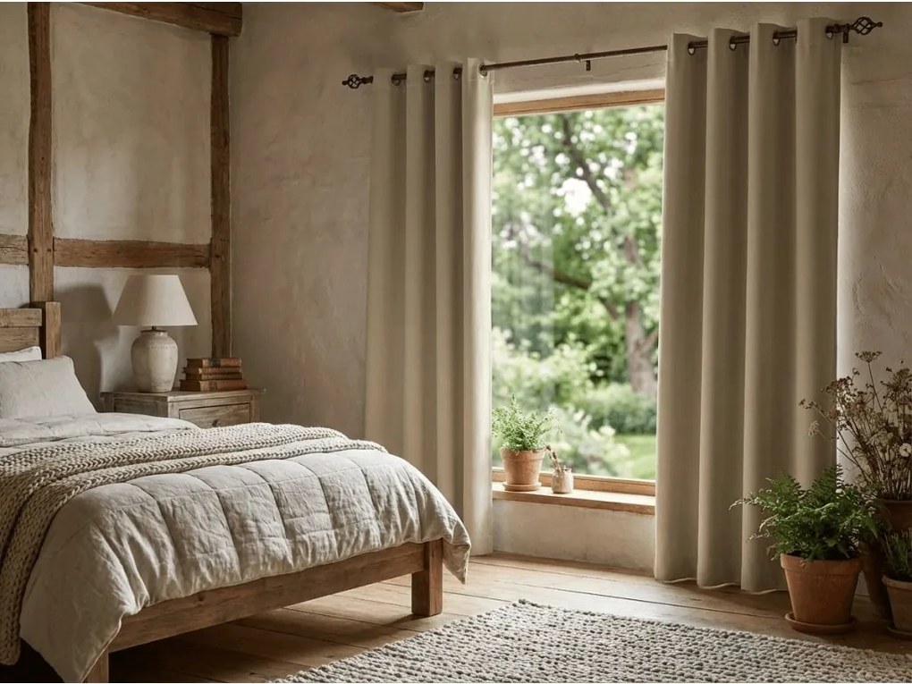 Függöny OXFORD 140x250 cm, világos bézs Felfüggesztés: Hullámos sínszalag