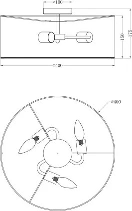 Globo 15190D Mennyezeti nikkel matt, textil szürke, ø: 400, H:175, 3xE14 40W 230V