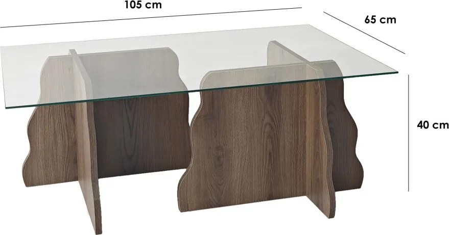 Canyon üveg dohányzóasztal, dió-átlátszó, 105 cm