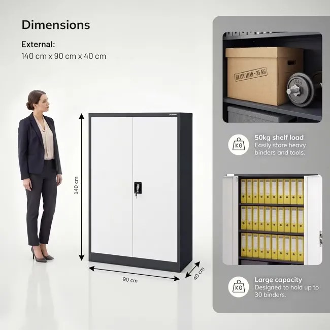 Fém irodai iratszekrény antracit-fehér KEVIN 900 x 1400 x 400 mm