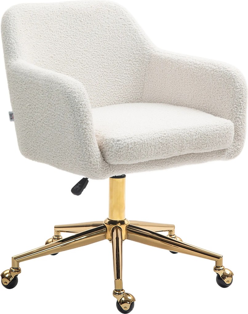 HOMCOM Irodai Szék, Magasságban Állítható Íróasztali Szék, Pihenőszék Acél Vázra, Forgószék Velúrral Bevonva, Irodához és Tanulószobához, Krémfehér |