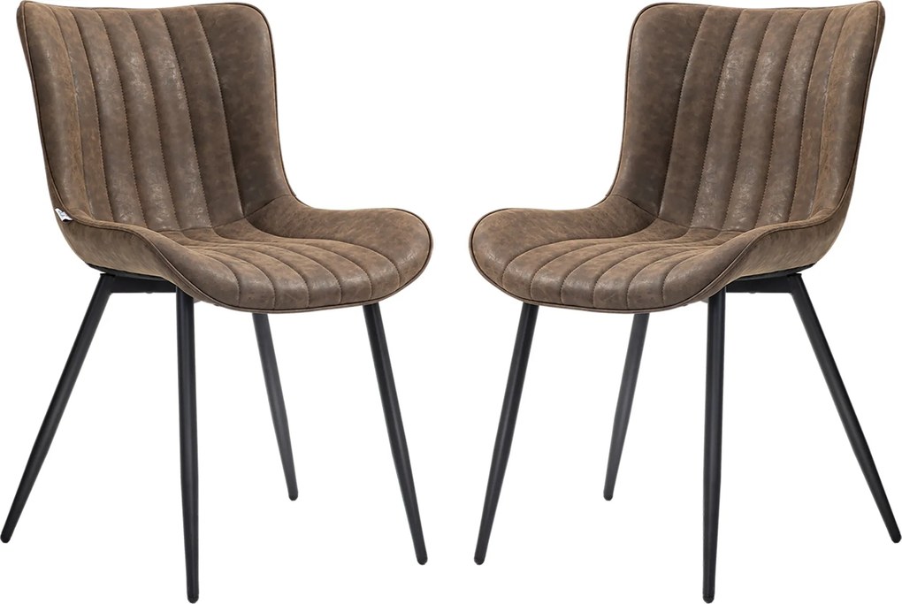 HOMCOM 2 db étkezőszék modern konyhai szék szintetikus burkolattal, puffos designnal és fém lábakkal, nappaliba, étkezőbe, hálószobába, barna | Aosom