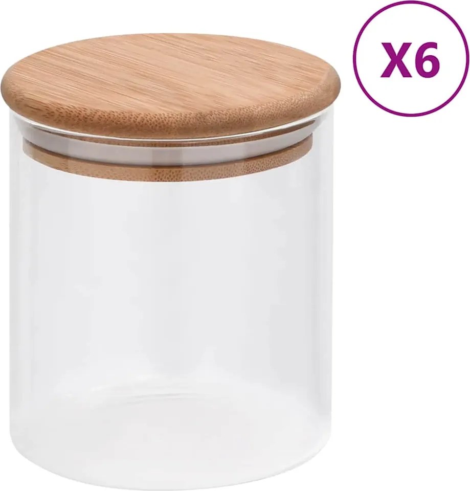 vidaXL 6 db üvegedény bambuszfedéllel 600 ml