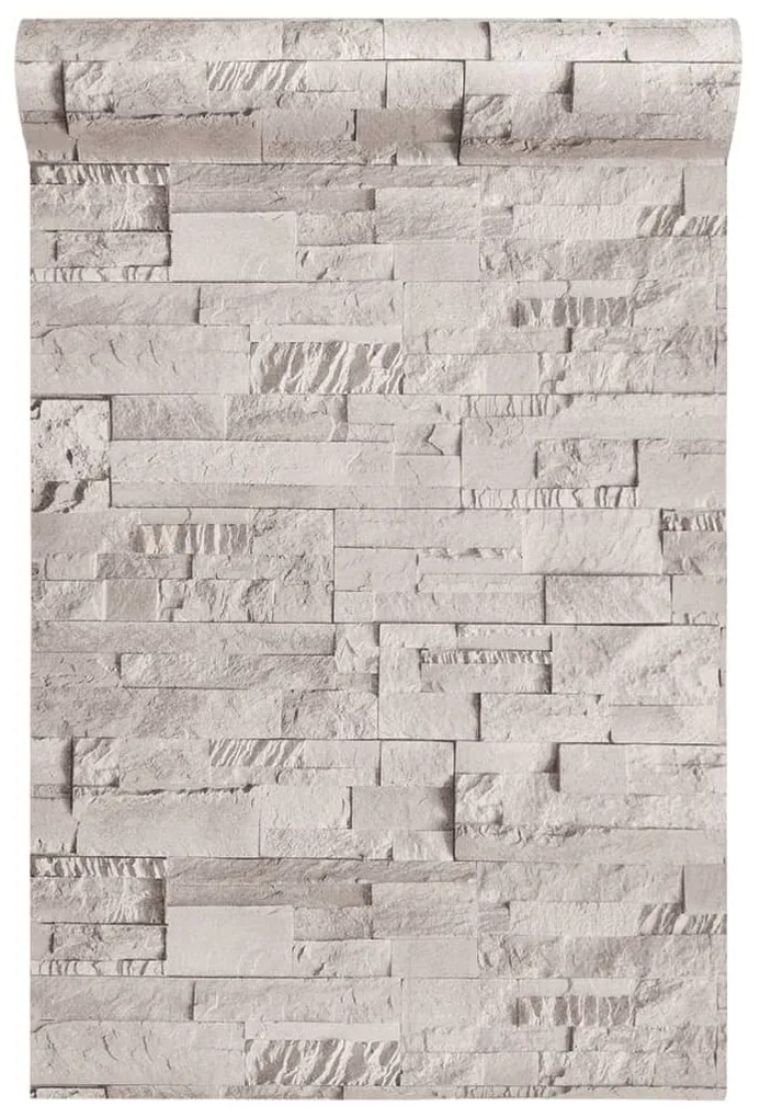 krémszínű kőhatású nem szőtt 3D tapéta 10 x 0,53 m