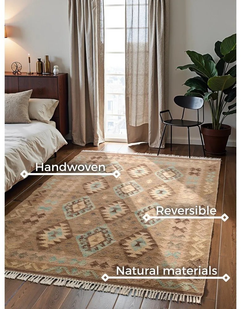 Világoskék-bézs kétoldalas kézi szövésű gyapjú szőnyeg 200x290 cm Kamal Dune – Nouristan