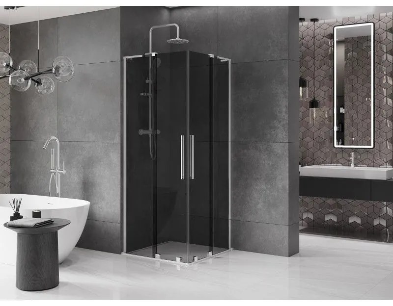 Mexen Velar L Duo, zuhanykabin tolóajtóval 100 x 100 cm, 8mm szürke üveg, króm, 871-100-100-02-43-01