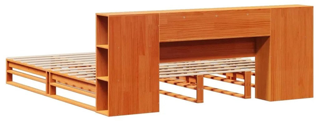 viaszbarna tömör fa könyvespolcos ágy matrac nélkül 180 x 200cm