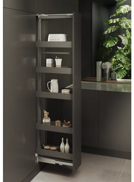 Konyhai fémrács, kamravasalat, 150mm, antracit, teljes kihúzású, csillapított záródás, 1880-2180mm, 5 kosár SIGE, PRO LINE 258