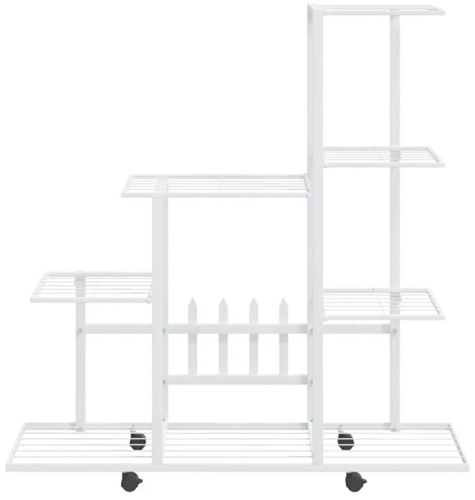 fehér acél virágtartó állvány kerékkel 94,5 x 25 x 92,5 cm