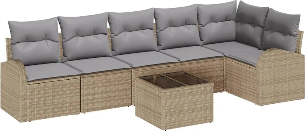 vidaXL Kerti Kanapé Szett párnával 7 pcs Bézs Poli rattan