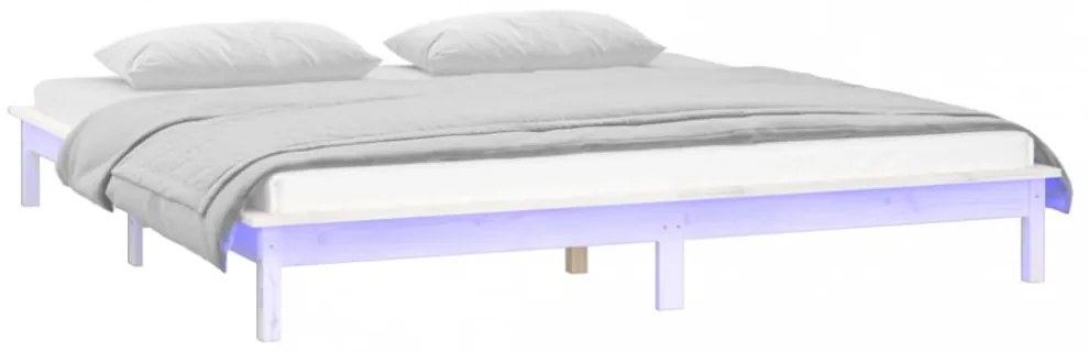 fehér tömör fa ágykeret LED-világítással 120 x 200 cm