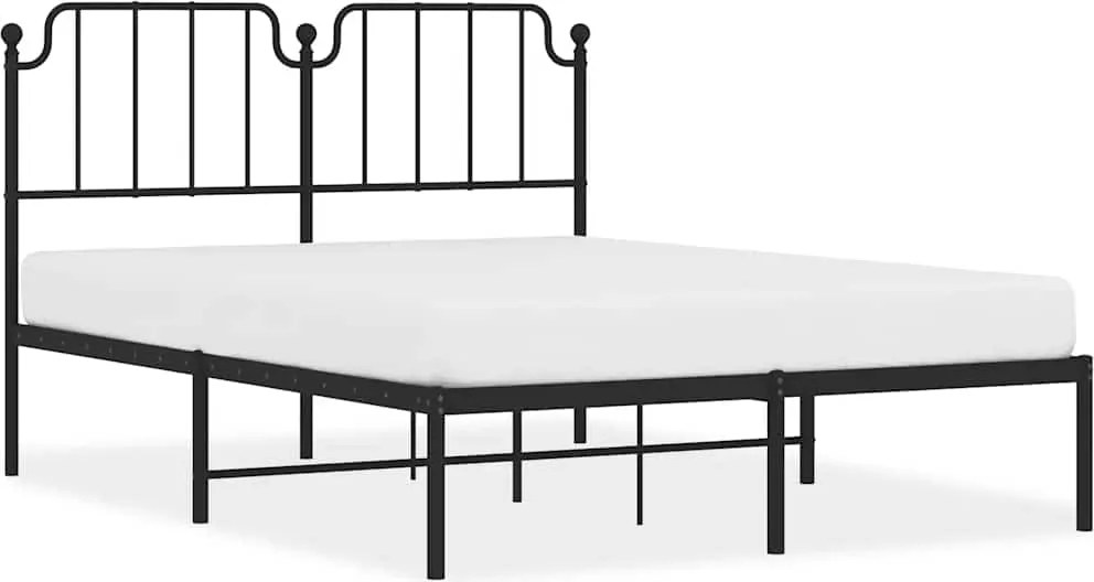 vidaXL fekete fém ágykeret fejtámlával 135 x 190 cm
