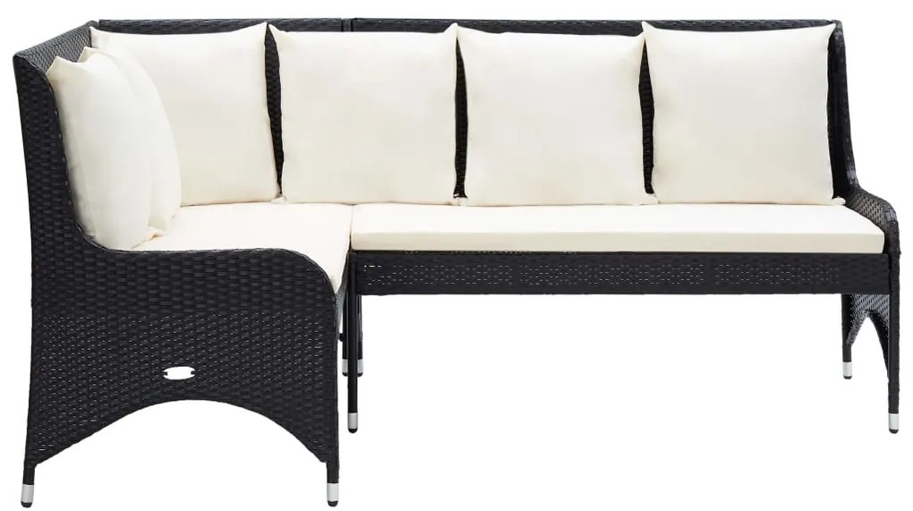 2 db fekete polyrattan kerti sarokkanapé