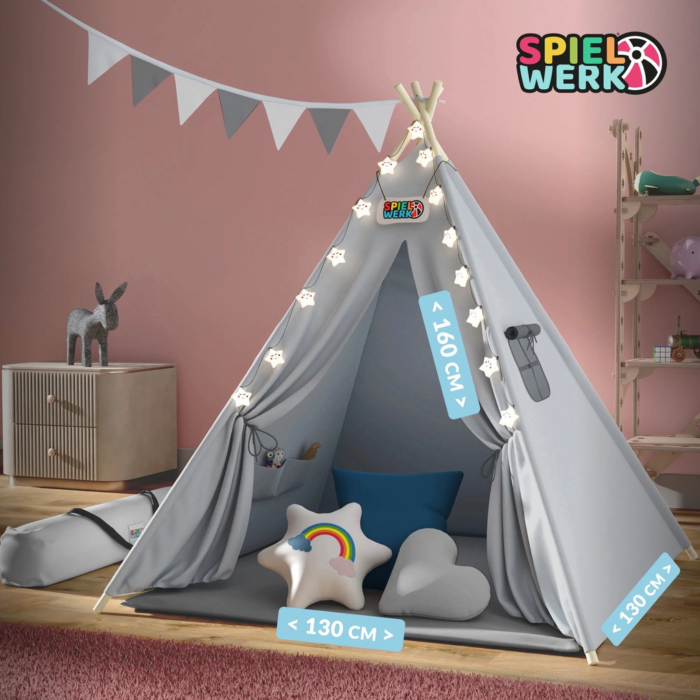Deuba Gyerek sátor Teepee 160x130x130 cm - szürke