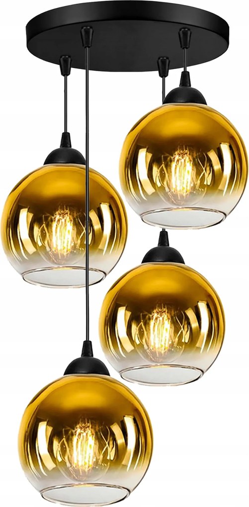 Mennyezeti Függő Lámpa Csillár Fekete Üveg Gömbök Gold Glass Led 4x E27
