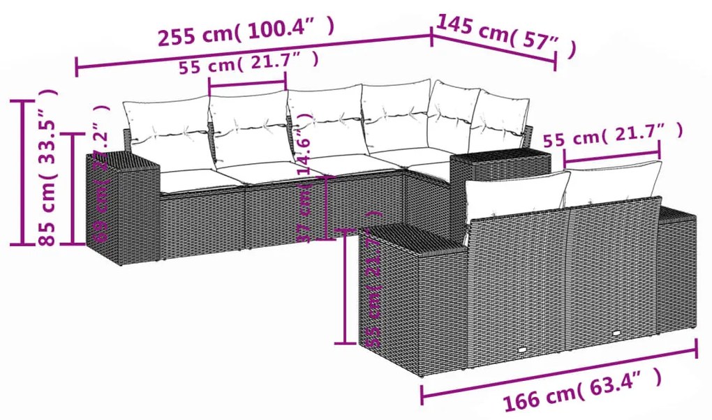 7 részes bézs polyrattan kerti ülőgarnitúra párnákkal