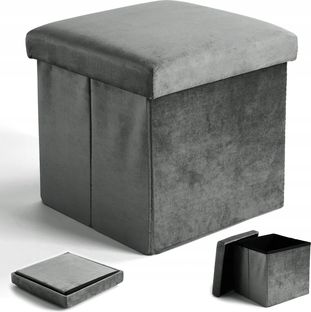 Puff Lábtartó Velúr Láda Nyitható Összecsukható Tároló Doboz Tárolóval L