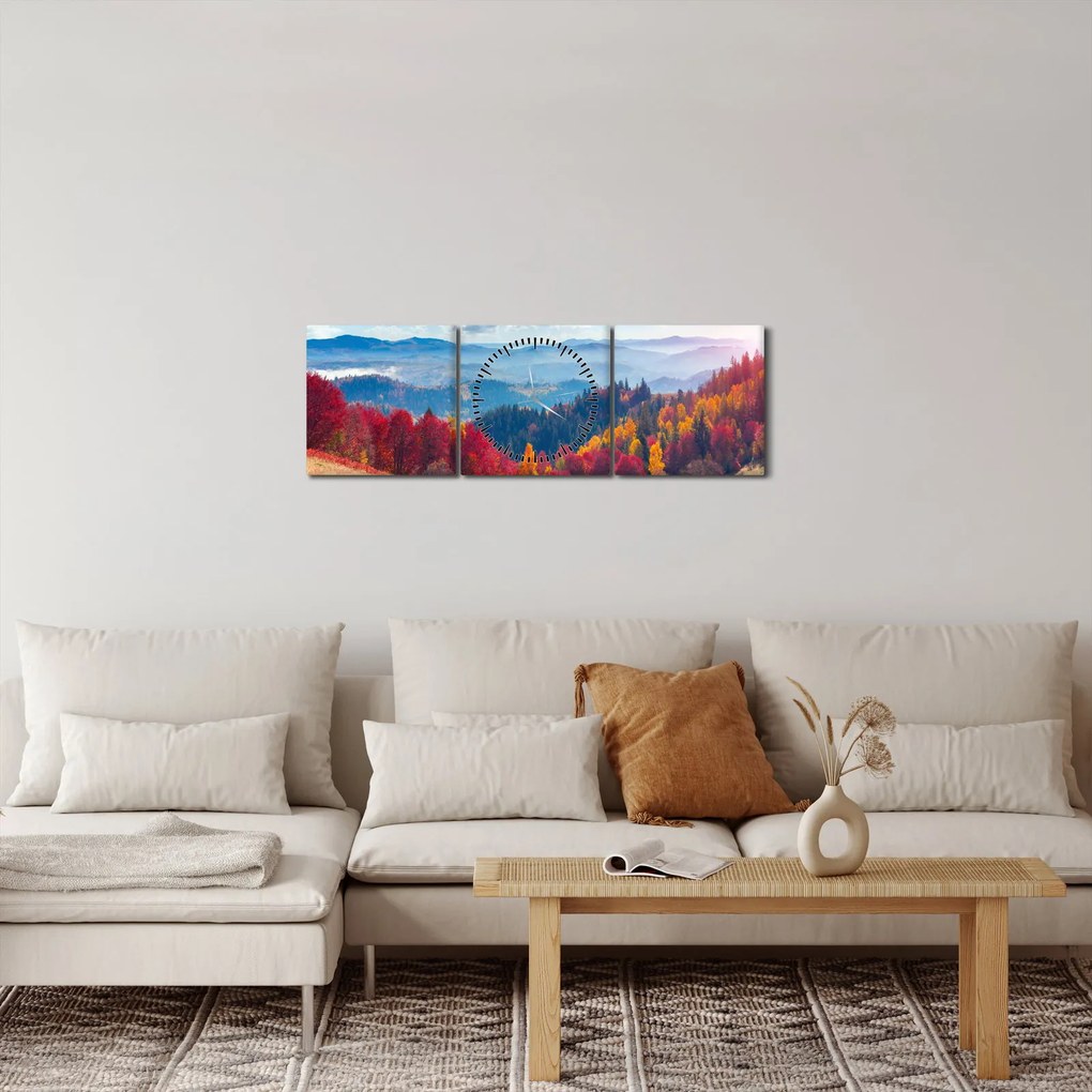 Egy kép egy színes őszi tájról (órával) (90x30 cm)