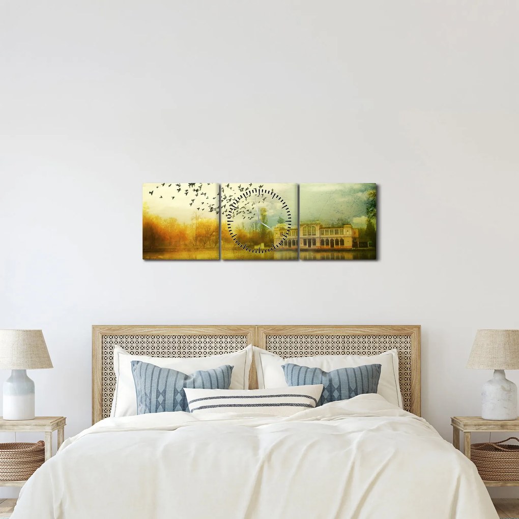 A festett táj képe lakóhelyel (órával) (90x30 cm)