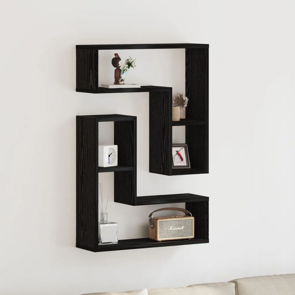 Fali Polc 2 db Fekete Tölgy 50x15x85 cm Műanyag
