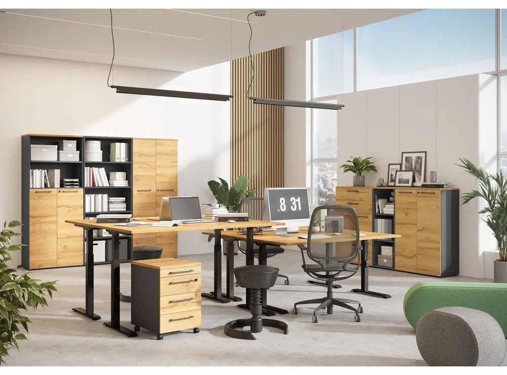 Íróasztal elektromosan állítható magassággal, tölgyfa dekoros asztallappal 80x160 cm Agenda – Germania