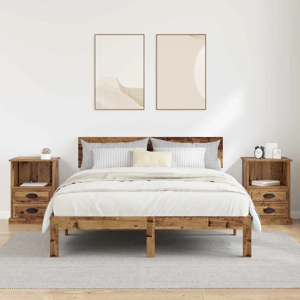 Éjjeliszekrény fiókkal 2 pcs Régi fa 43 x 36 x 60 cm Faanyag