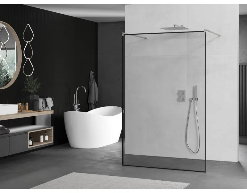 Mexen Kioto, Walk-In zuhany paraván 160 x 200 cm, 8 mm üveg fekete mintás, csiszolt acél profil, 800-160-002-97-70