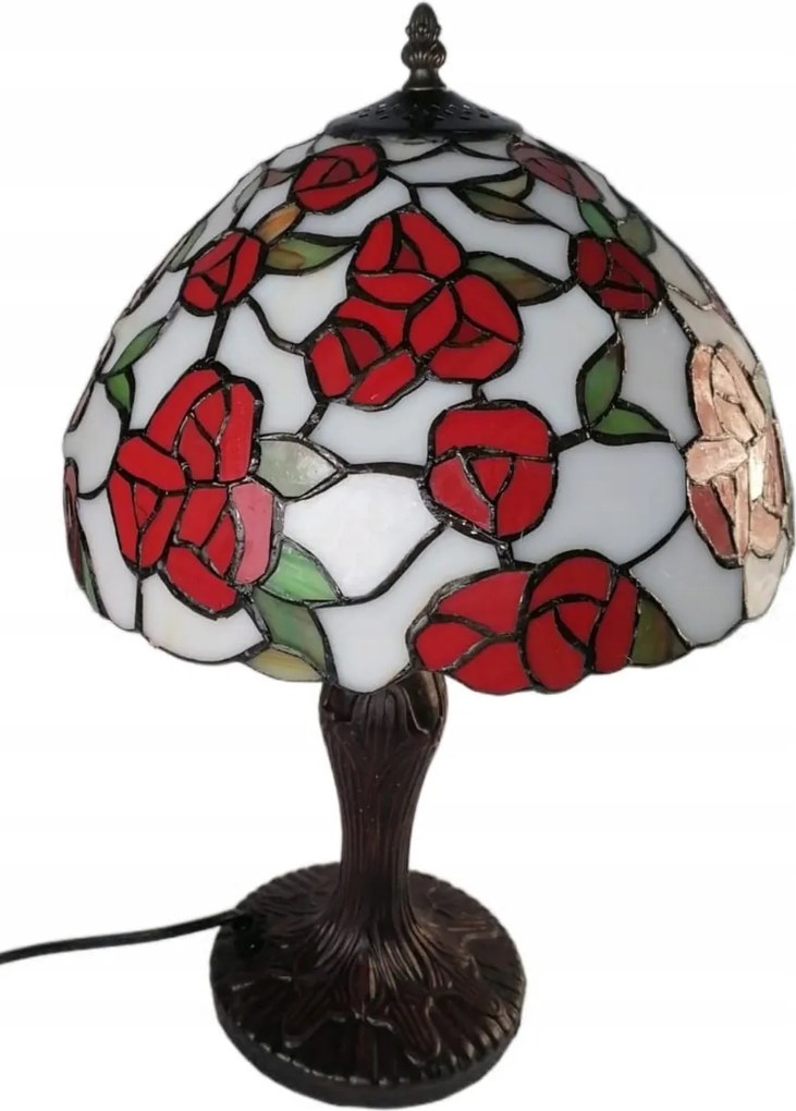Lámpa Tiffany stílusú ólomüveg lámpa Rózsa bokor mintás íróasztal asztal