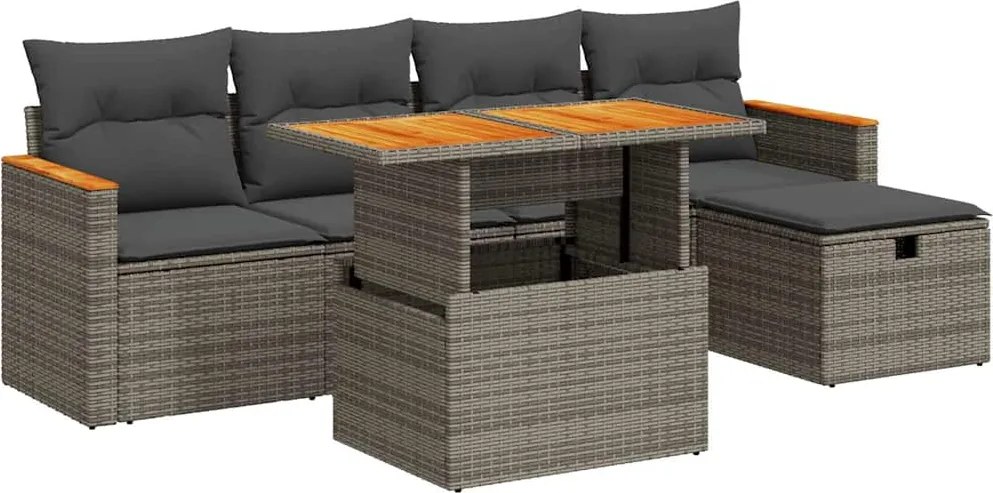 vidaXL 6 részes szürke polyrattan kerti ülőgarnitúra párnákkal