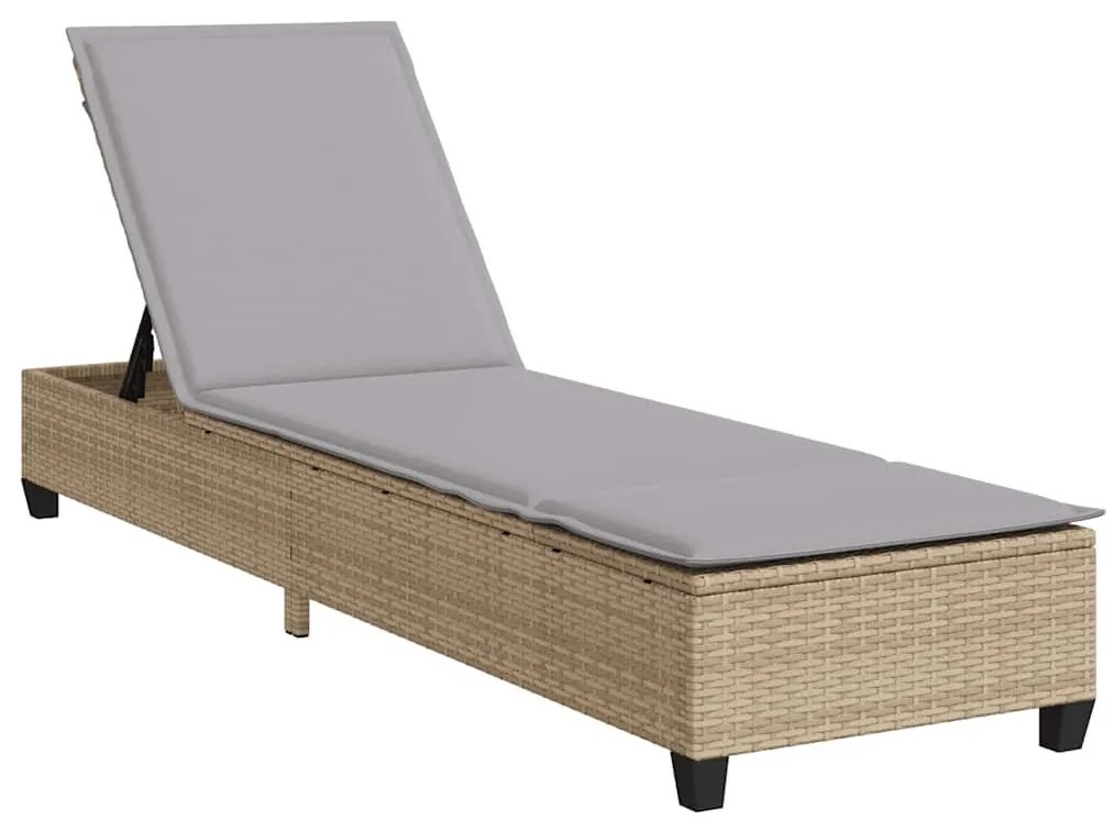 Bézs polyrattan napozóágy párnákkal 55x200x25,5 cm