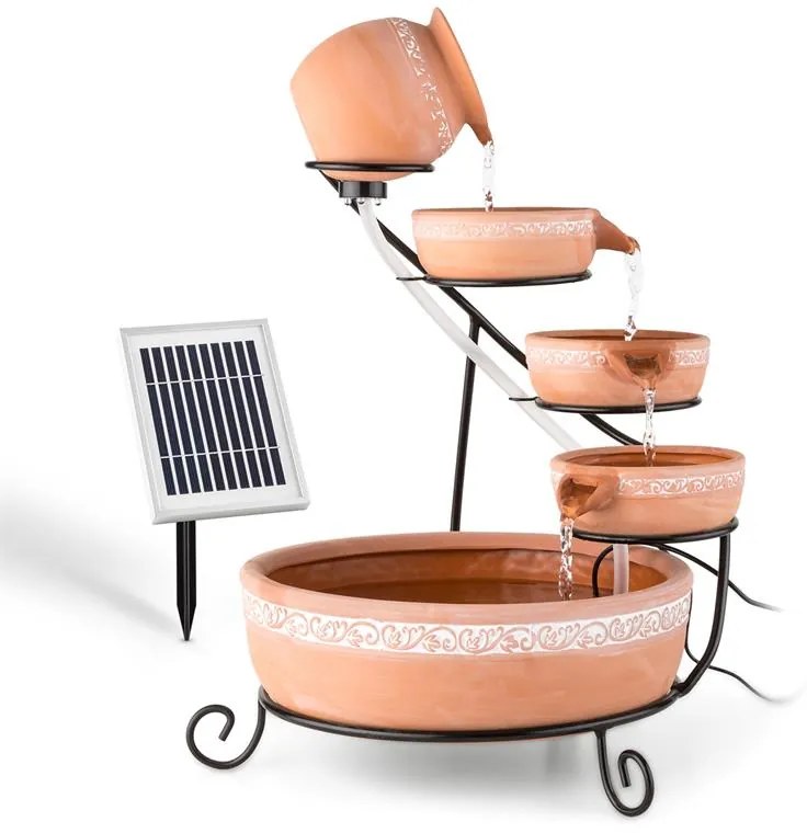 Empoli, vízeséses szökőkút, terrakotta, 5 szint, 200 l/h, napelemes, 2 W, LED