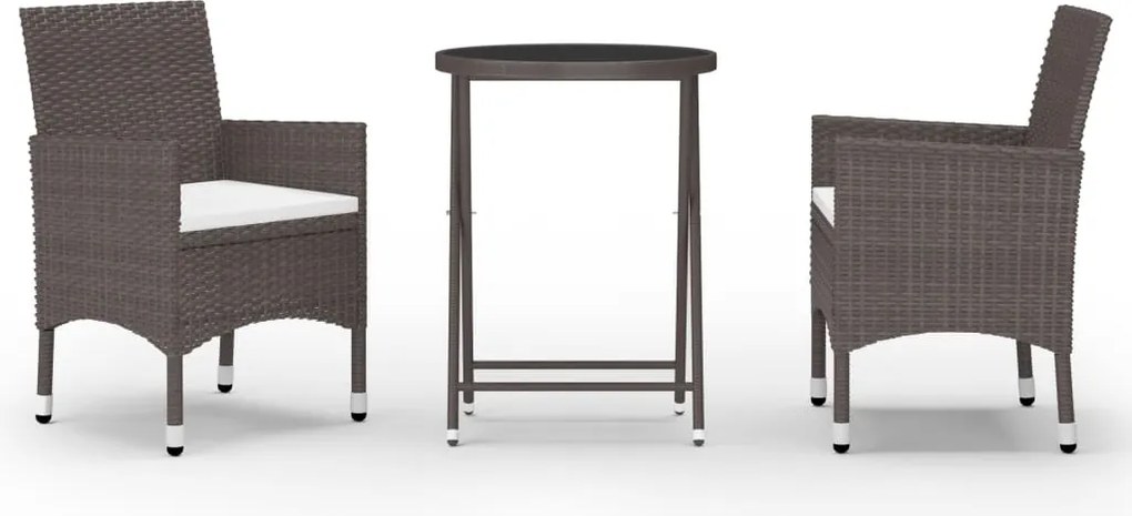 vidaXL 3 részes barna polyrattan és edzett üveg kerti bisztrószett
